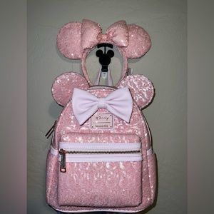 NWT Disney baby pink sequins loungefly backpack with matching ears